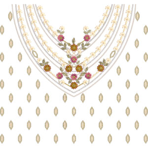 Layered Multicolor Floral Round Neckline Embroidery with Scattered Buti Detailing