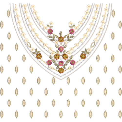 Layered Multicolor Floral Round Neckline Embroidery with Scattered Buti Detailing