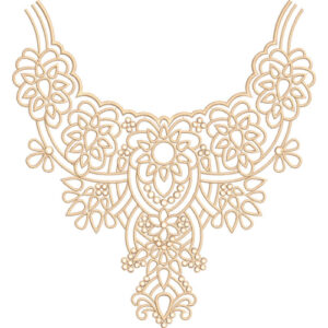 Elegant Gold Cutwork Round Neckline Embroidery with Floral Mandala Motifs