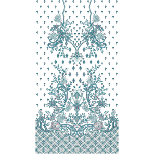 Elegant Teal Mughal Floral Neckline Embroidery with Allover Buti and Ornamental Base