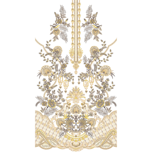 Luxury Gold and Silver Floral Neckline Embroidery with Ornamental Heritage Panel