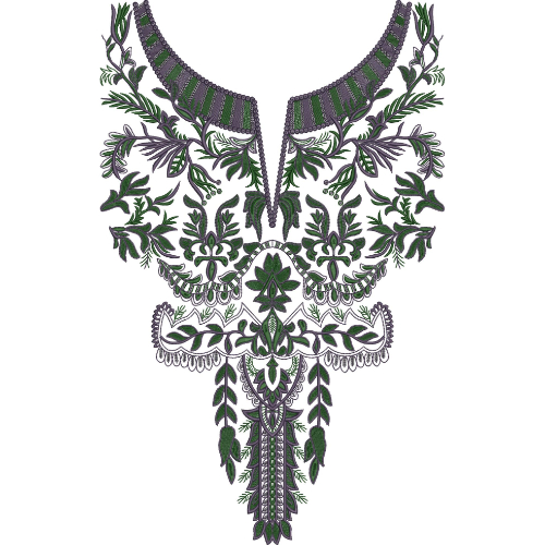 Royal Green and Purple Ornamental Round Neckline Embroidery with Ethnic Floral Panel