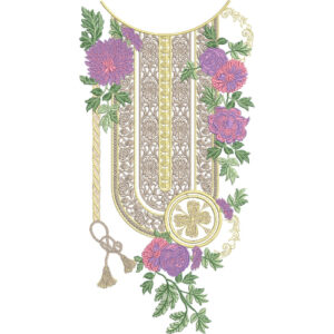 Elegant Floral Ornamental Panel Neckline Embroidery with Decorative Tassel Detail