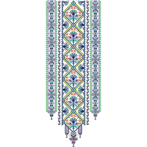 Ethnic Multicolor Geometric Panel Neckline Embroidery with Traditional Motif Detailing