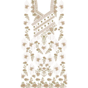 Elegant Floral Neckline Embroidery Design with Diagonal Decorative Panels and Delicate Flower Vine Pattern