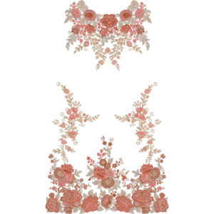 Elegant Floral Dress Embroidery Design with Rose Bouquet Neckline and Decorative Botanical Border