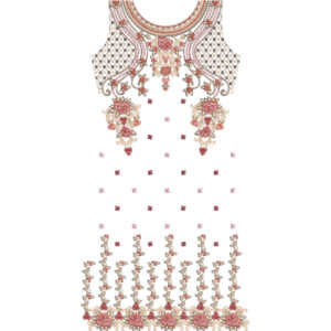 Elegant Rose Neckline Dress Embroidery Design with Geometric Lattice Pattern and Floral Border