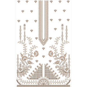 Premium Floral Vine and Geometric Panel Neckline Embroidery Dress Design with Ornamental Borders