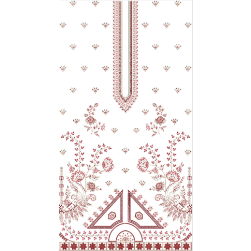 Elegant Red Floral and Geometric Neckline Embroidery Dress Design with Symmetrical Vine Layout