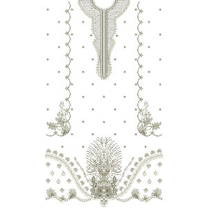 Classic Beige Floral and Ornamental Neckline Embroidery Dress Design with Elegant Symmetrical Layout