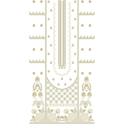 Elegant Gold Minimal Floral and Geometric Neckline Embroidery Dress Design with Structured Panel