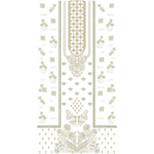 Elegant Pastel Geometric and Floral Panel Neckline Embroidery Dress Design with Symmetrical Motif Layout