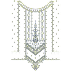 Elegant Blue and Yellow Geometric Panel Neckline Embroidery Dress Design with Ornamental Motif