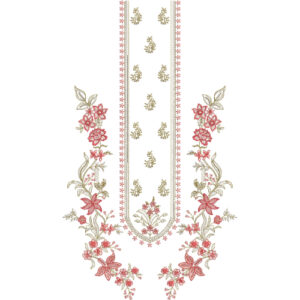 Elegant Red Floral Vine Neckline Embroidery Dress Design with Minimal Motif Layout