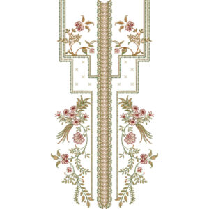 Elegant Multicolor Floral Panel Neckline Embroidery Dress Design with Structured Geometric Frame