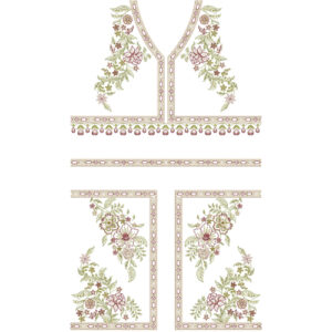 Elegant Floral V-Neckline Embroidery Dress Design with Decorative Borders and Panel Motifs