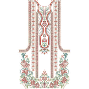 Elegant Multicolor Floral Panel Neckline Embroidery Dress Design with Traditional Ornamental Borders