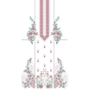 Elegant Pastel Floral and Geometric Neckline Embroidery Dress Design with Symmetrical Botanical Panels
