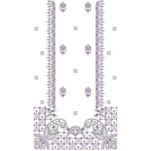 Elegant Purple Floral Border Embroidery Dress Design with Symmetrical Motif Layout