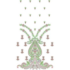 Elegant Multicolor Floral Motif Embroidery Dress Design with Ornamental Central Composition