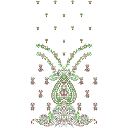 Elegant Multicolor Floral Motif Embroidery Dress Design with Ornamental Central Composition