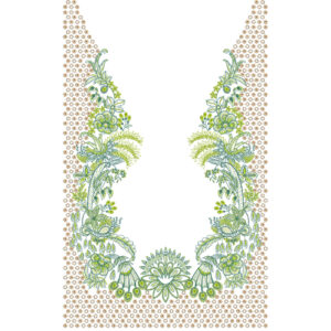 Elegant Multicolor Floral V-Neckline Embroidery Dress Design with Beaded Border Pattern