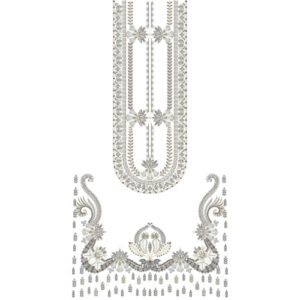 Elegant Silver Floral Panel Neckline Embroidery Dress Design with Ornamental Base Motif