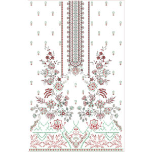 Elegant Multicolor Floral Neckline Embroidery Dress Design with Ornamental Border and Botanical Base