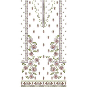 Elegant Multicolor Floral V-Neckline Embroidery Dress Design with Decorative Borders