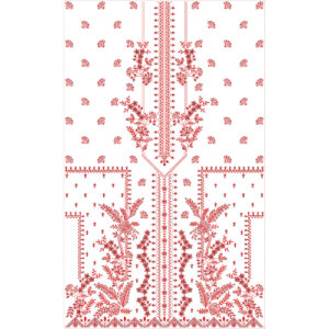 Elegant Red Floral V-Neckline Embroidery Dress Design with Symmetrical Botanical Panels