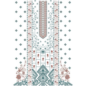 Elegant Multicolor Floral and Geometric Panel Neckline Embroidery Dress Design with Structured Borders