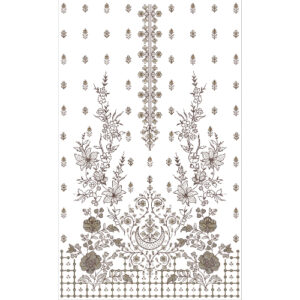 Elegant Beige Floral Embroidery Dress Design with Vertical Motif Neckline and Ornamental Base