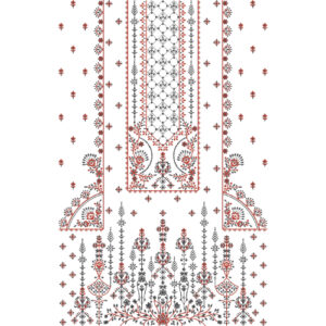 Elegant Red and Black Floral Geometric Panel Neckline Embroidery Dress Design with Ornamental Base