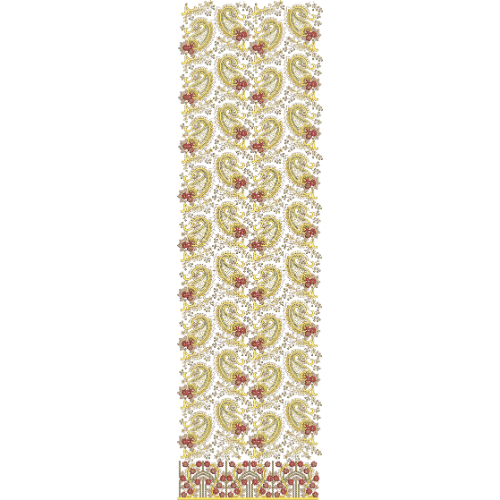 Classic Paisley Floral All-Over Jaal Embroidery Design with Ornamental Border