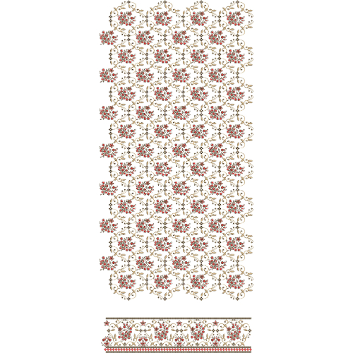 Ornamental Floral Trellis All-Over Jaal Embroidery Design with Coordinated Border