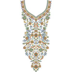 Elegant Symmetrical Floral Neckline Embroidery Design with Paisley and Vine Detailing
