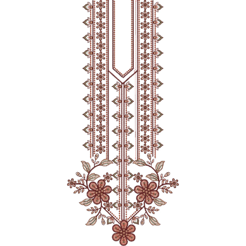 Minimalist Geometric Floral Neckline Embroidery Design with Linear Border Detailing