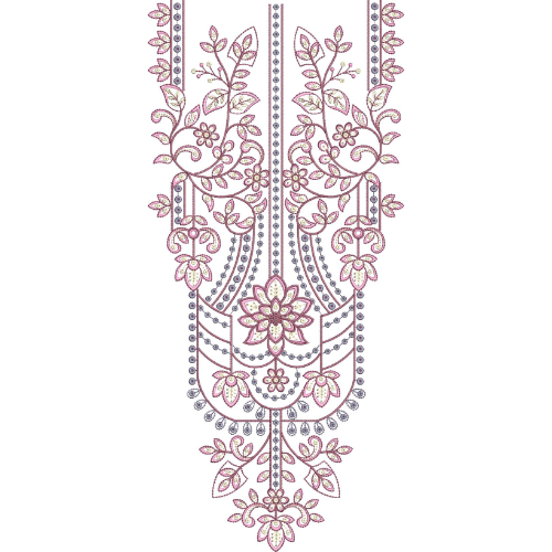 Delicate Floral Vine Neckline Embroidery Design with Scalloped Layered Detailing