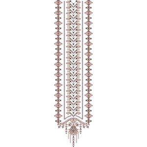 Traditional Linear Geometric Neckline Embroidery Design with Chevron Pattern and Floral Borders