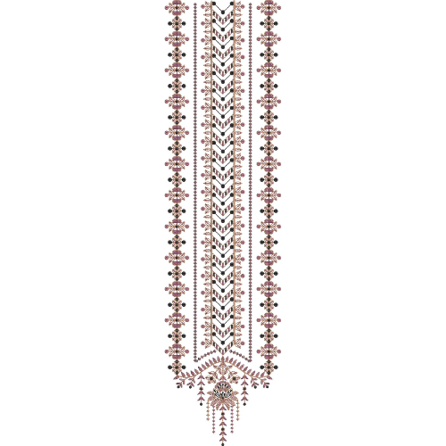 Traditional Linear Geometric Neckline Embroidery Design with Chevron Pattern and Floral Borders