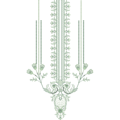 Elegant Minimal Floral Vine Neckline Embroidery Design with Linear Panel Detailing