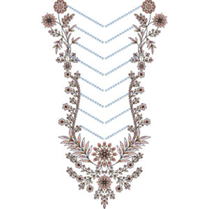 Delicate Floral V-Neckline Embroidery Design with Beaded Chevron Detailing