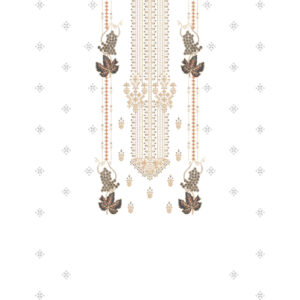 Traditional Ornamental Neckline Embroidery Design with Vertical Panel and Motif Accents