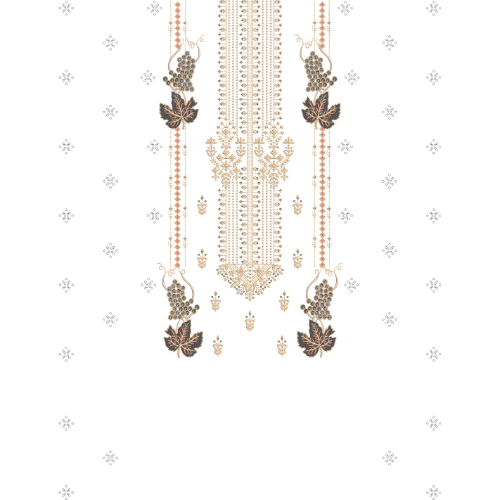 Traditional Ornamental Neckline Embroidery Design with Vertical Panel and Motif Accents