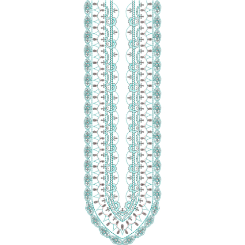 Elegant Scalloped Lace Style Neckline Embroidery Design with Repetitive Floral Border