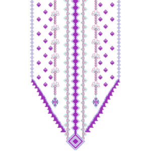 Traditional Geometric Neckline Embroidery Design with Diamond Motif and Folk-Inspired Detailing