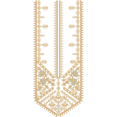 Traditional Geometric Floral Neckline Embroidery Design with Angular Border and Ornamental Detailing
