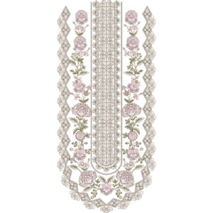 Elegant Floral Vine Neckline Embroidery Design with Diamond Border and Central Panel Detailing
