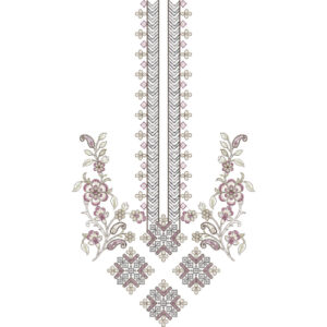 Elegant Linear Floral Neckline Embroidery Design with Chevron Panel and Side Vine Motifs