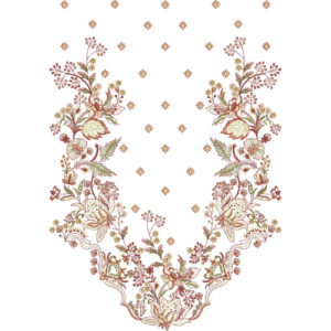 Elegant Floral Vine Neckline Embroidery Design with Scattered Motif Detailing